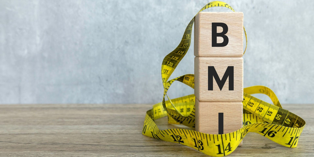 BMI On wooden blocks with measuring tape