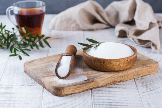 Large amount of Stevia on a serving board