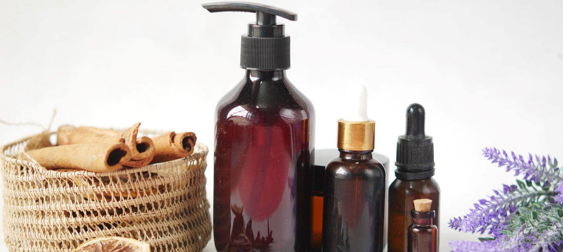 essential oil products on table