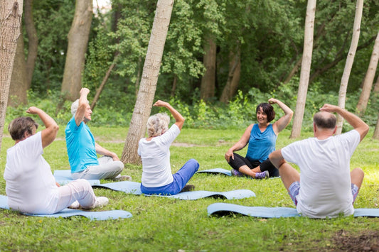 Active adults with arthritis doing yoga to prevent and reduce inflammation