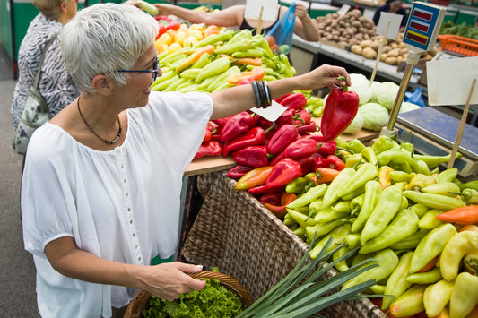 Older adult shopping for holistic dietary foods